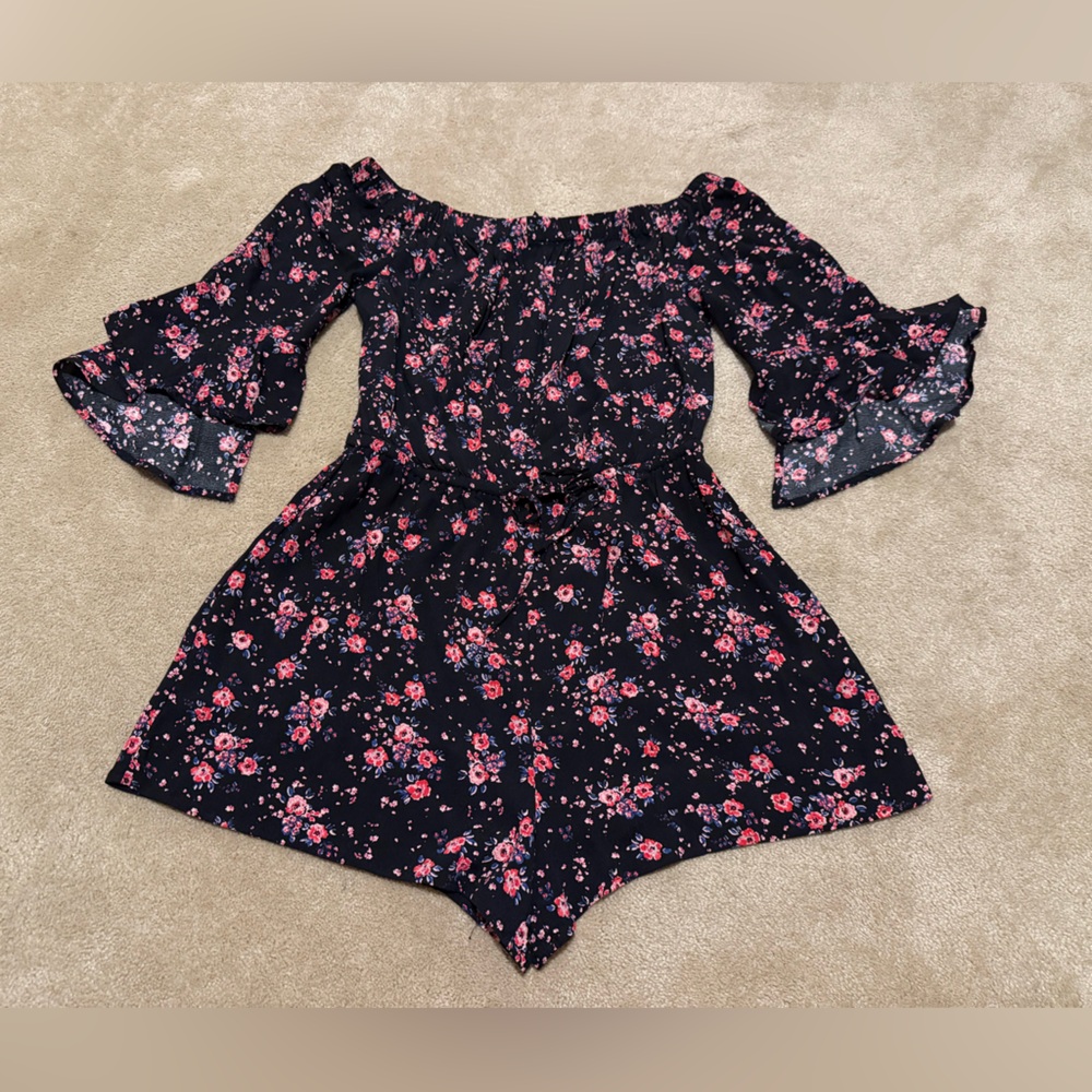 Floral Bell Sleeve Off the Shoulder Romper